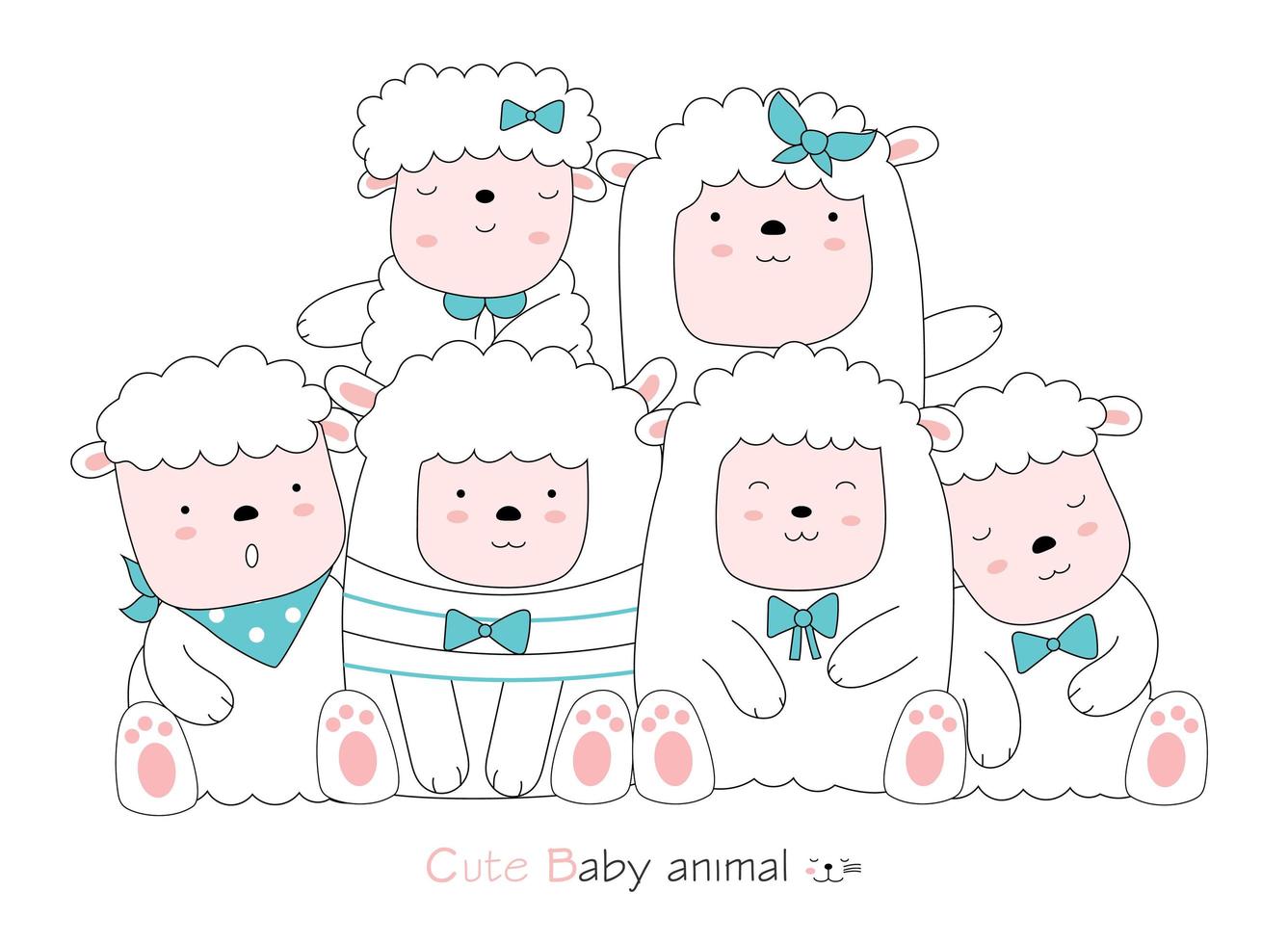 Cute sheep on white background. hand drawn style vector