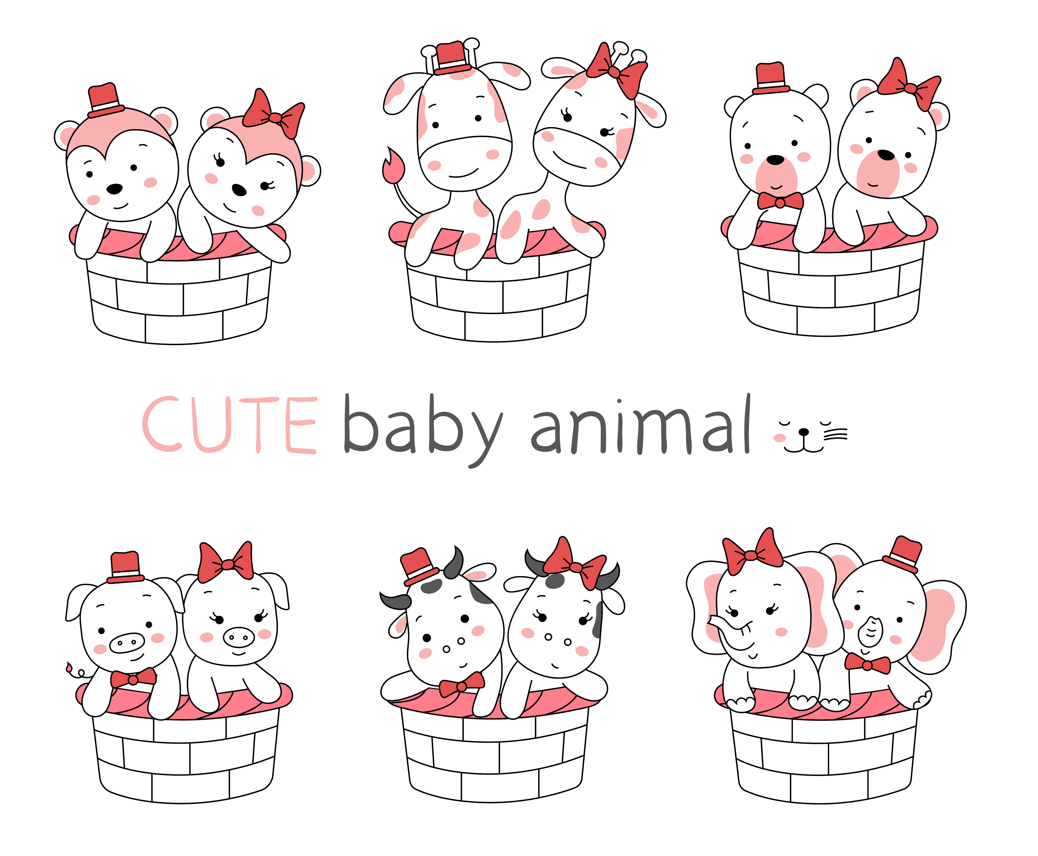 The Cute Baby Animal Cartoon With Basket On White Background Hand Drawn Style Vector Art At Vecteezy The Cute Baby Animal Cartoon With Basket On White Background Hand Drawn Style Vector Art At Vecteezy
