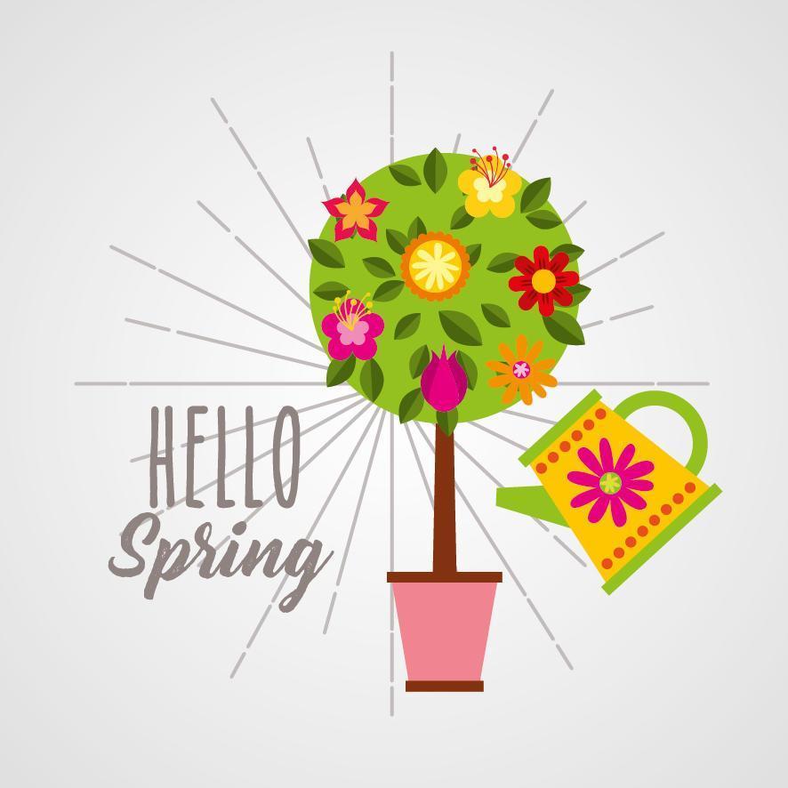 Hello spring poster with tree vector