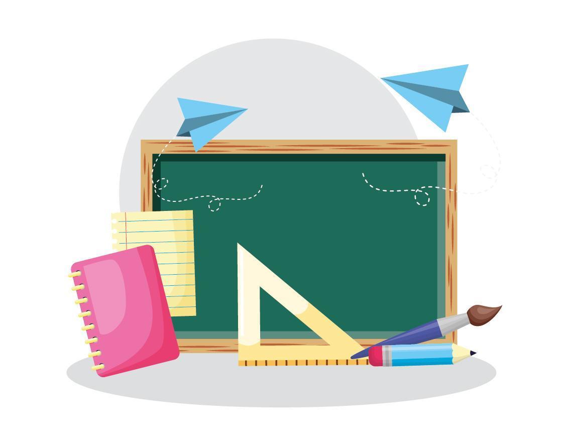 back to school poster with chalkboard and supplies vector