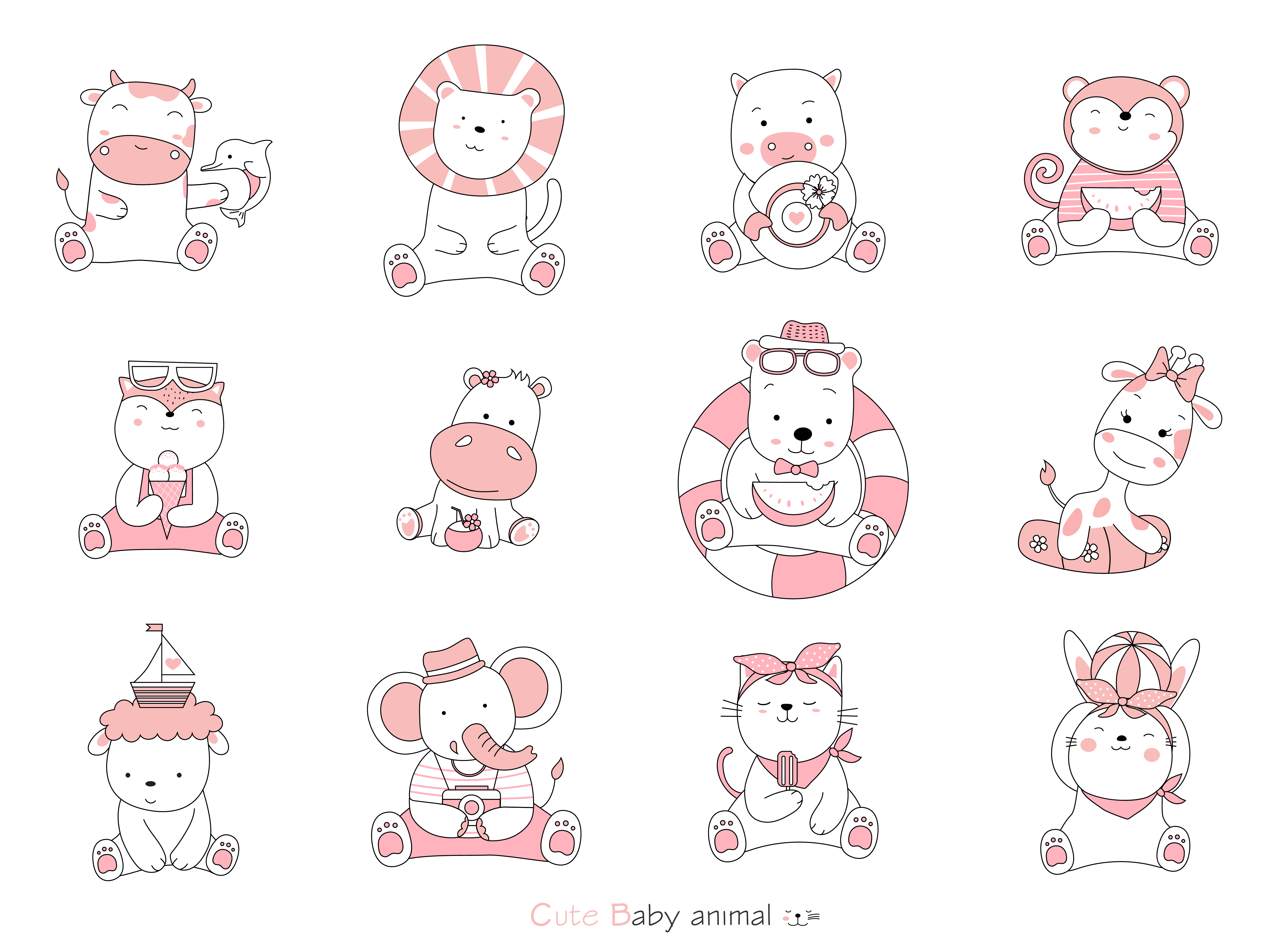Set Of Cartoon Baby Animals On White Background Hand Drawn Style Vector Art At Vecteezy Set Of Cartoon Baby Animals On White Background Hand Drawn Style Vector Art At Vecteezy