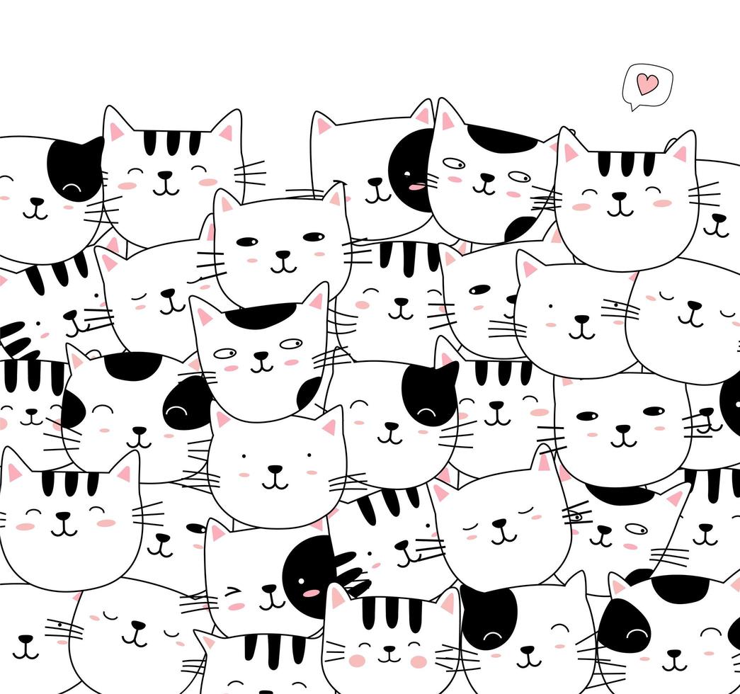 dibujado a mano estilo blanco lindo gato animal dibujos animados vector