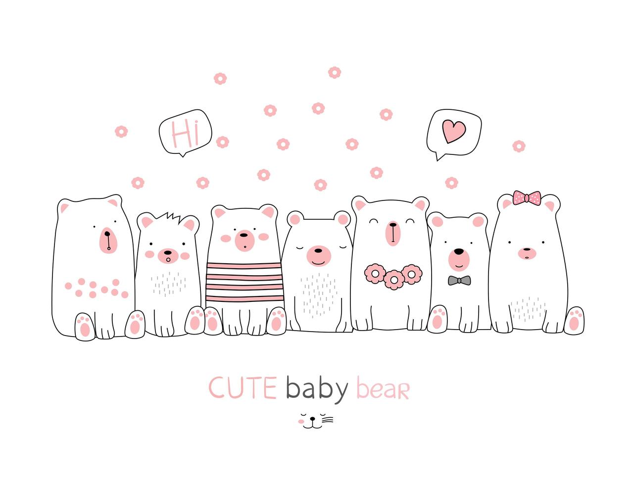 The cute bear animal cartoon on white background. hand drawn style vector