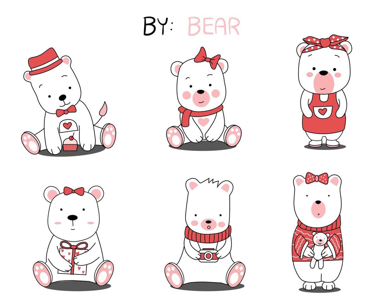 The cute bear animal cartoon on white background. hand drawn style vector