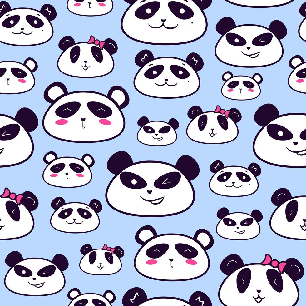 Panda heads seamless pattern for kids clothing vector