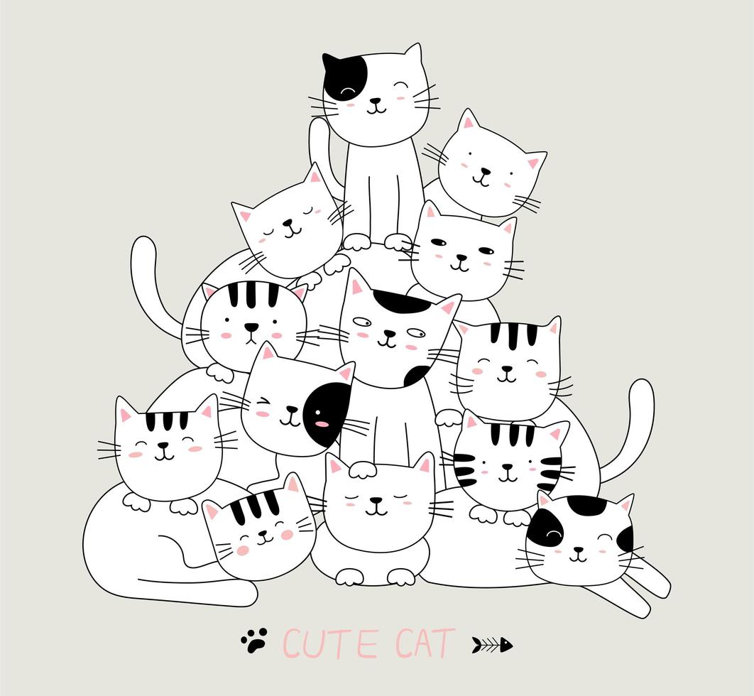 Cartoon lovely cats. Hand drawn style. vector