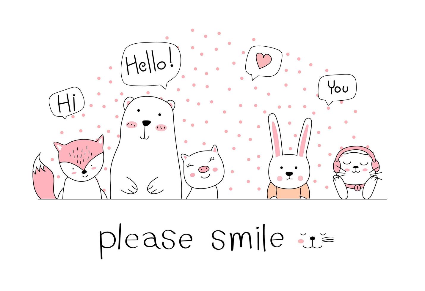 Hand drawn style. Cute animal cartoon doodle pastel wallpaper vector