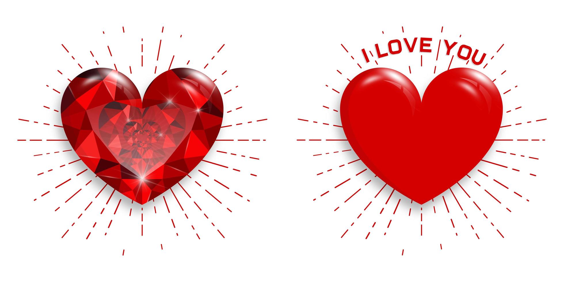 Big red hearts on white background. Red ruby. Happy Valentine's Day. vector