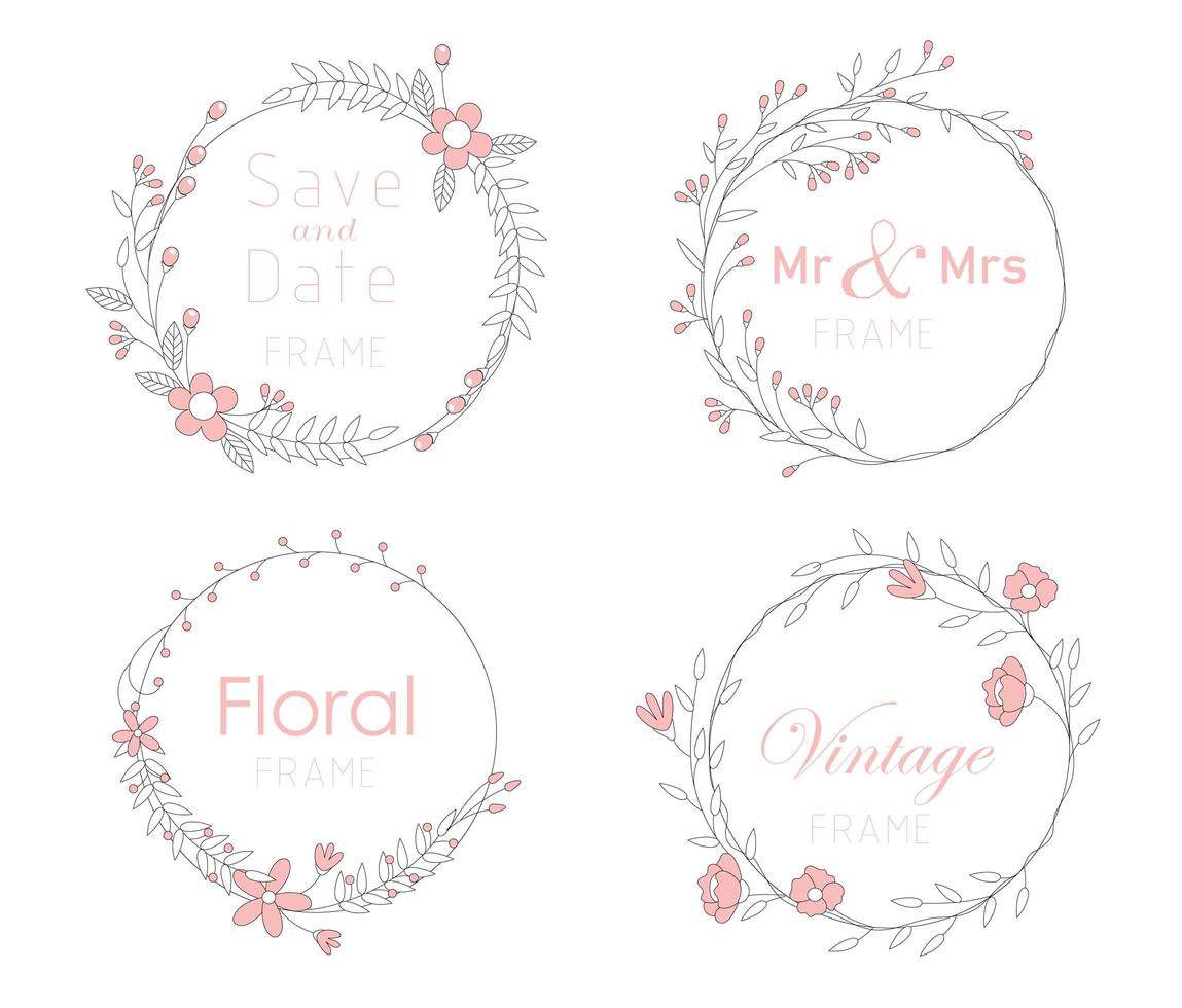 Set of cards with floral frames. Wedding ornament concept. vector