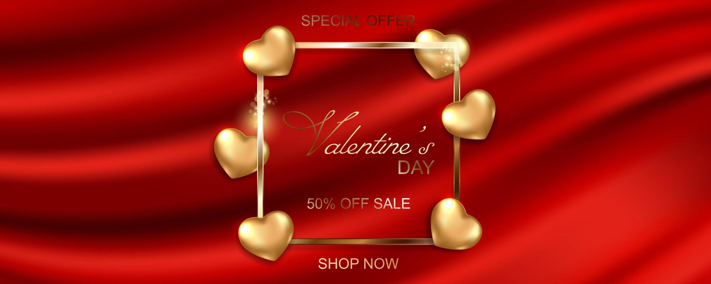Happy Valentines Day sale banner on silk fabric background vector