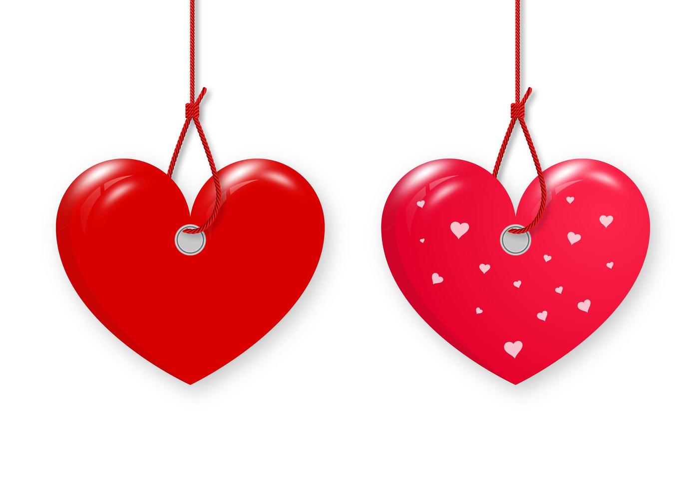Feliz día de San Valentín. poner corazones rojos en la cuerda. vector