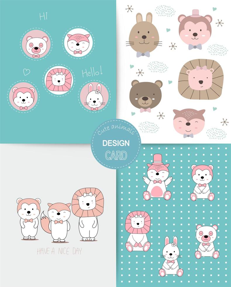 estilo dibujado a mano. Cute dibujos animados de animales coloridos doodle animales de patrones sin fisuras vector