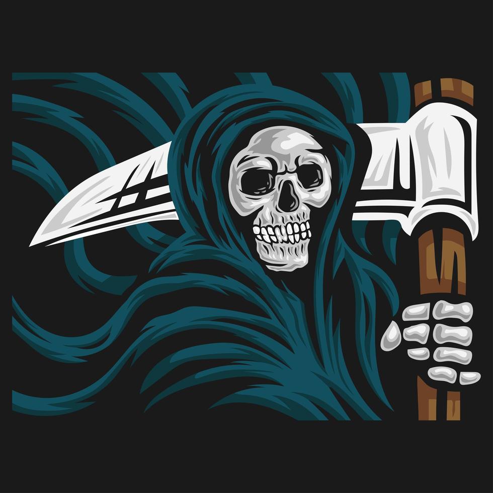 skull of grim reaper with the sickle logo vector