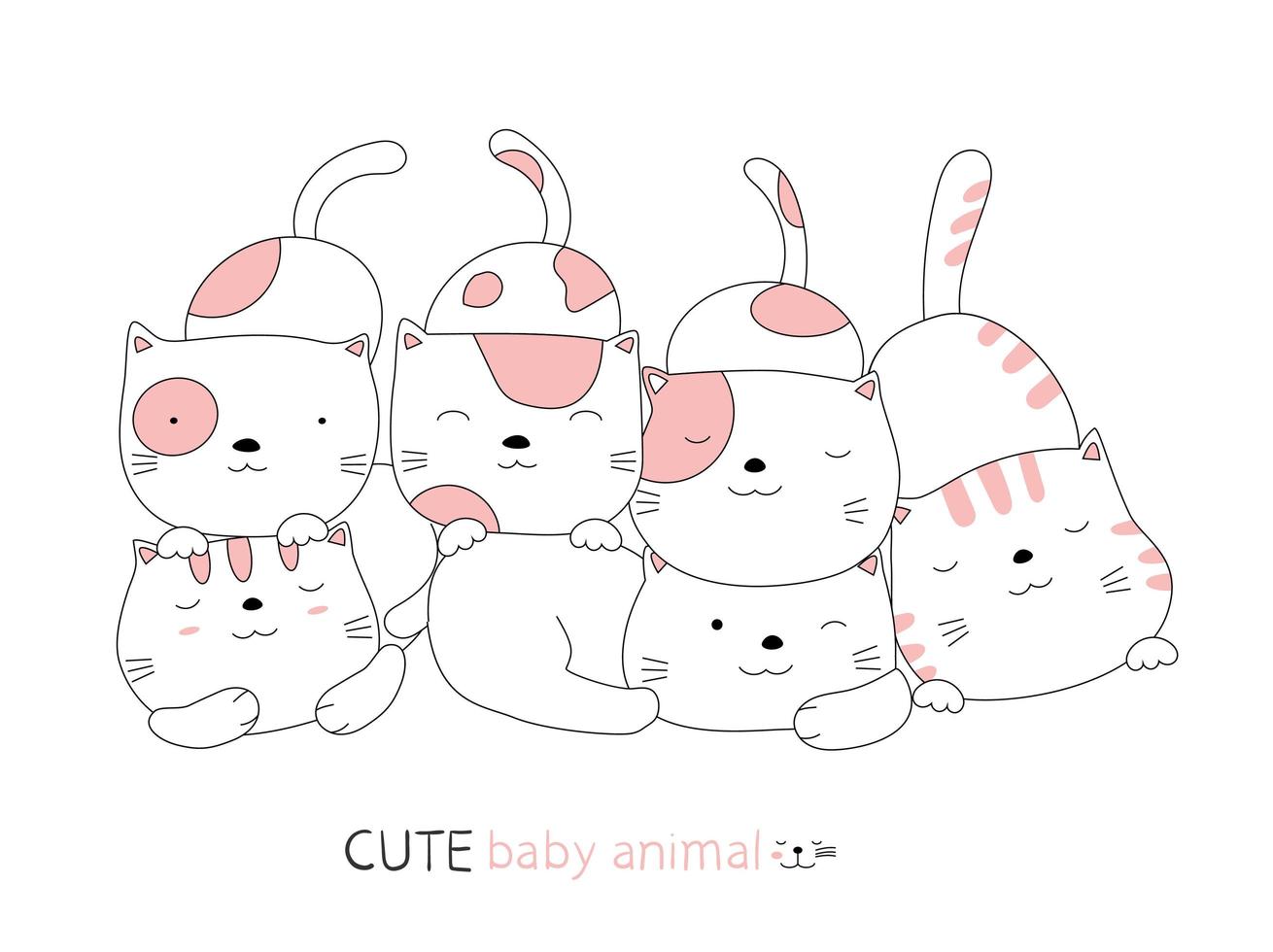 Cartoon cute cats. Hand-drawn style. vector