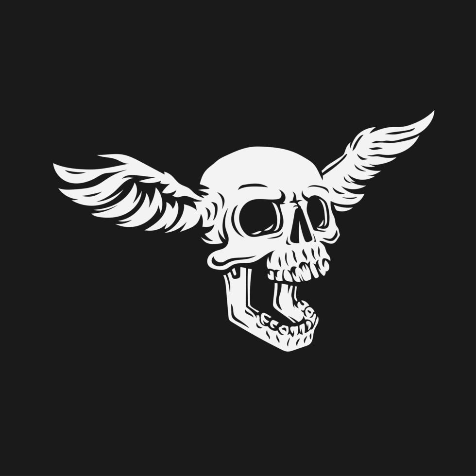 skull head with wings on the side bones vector