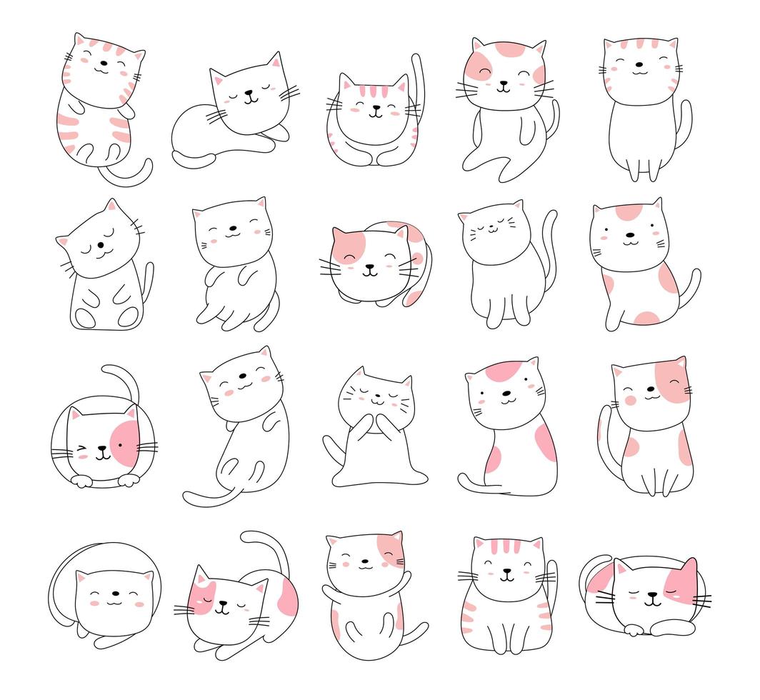 dibujado a mano estilo blanco lindo gato animal dibujos animados vector