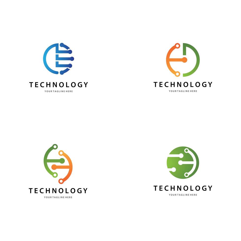 Technology logo icon set vector