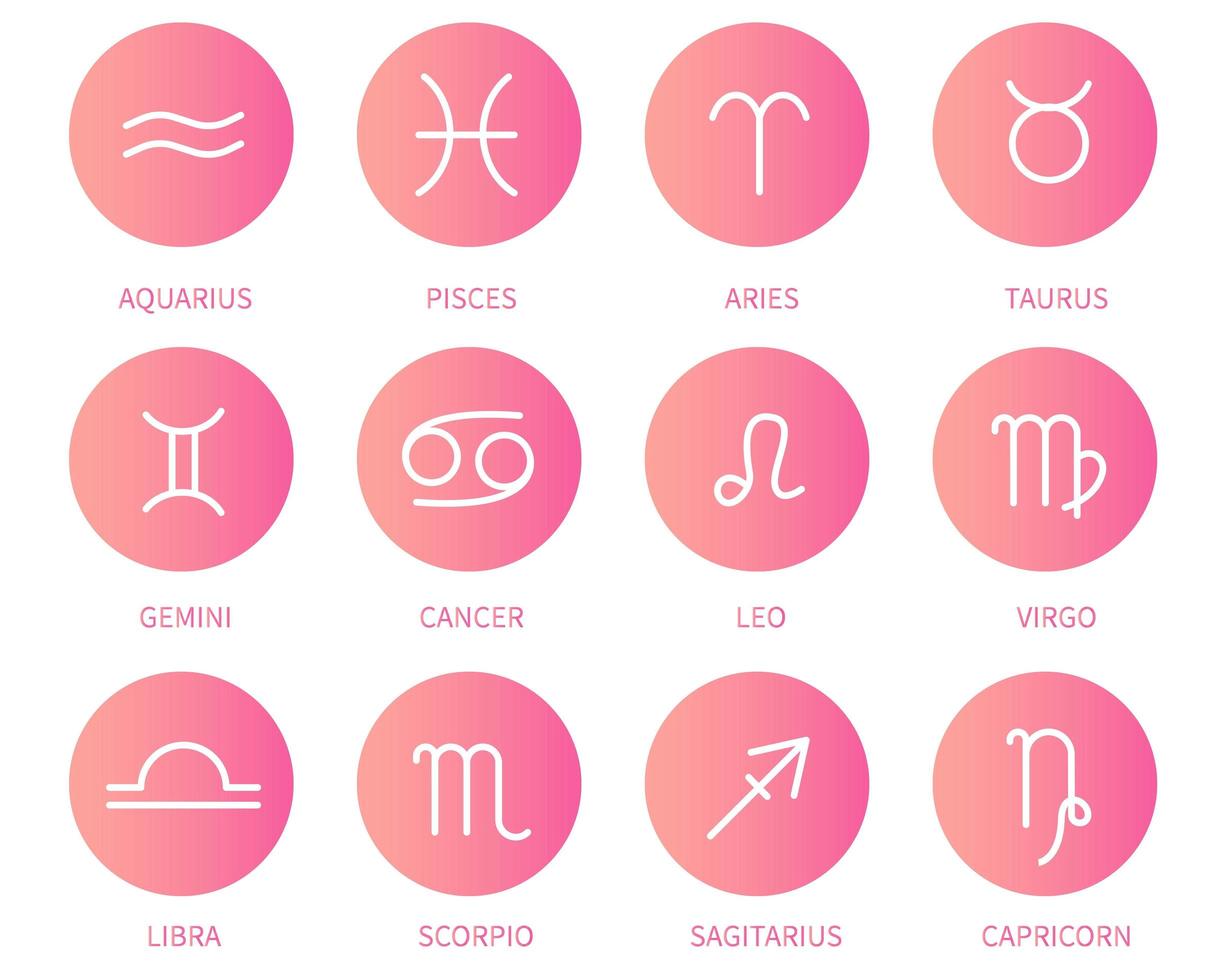 Set of zodiac signs with gradient background vector