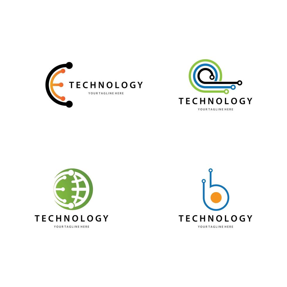 Technology logo icon set vector