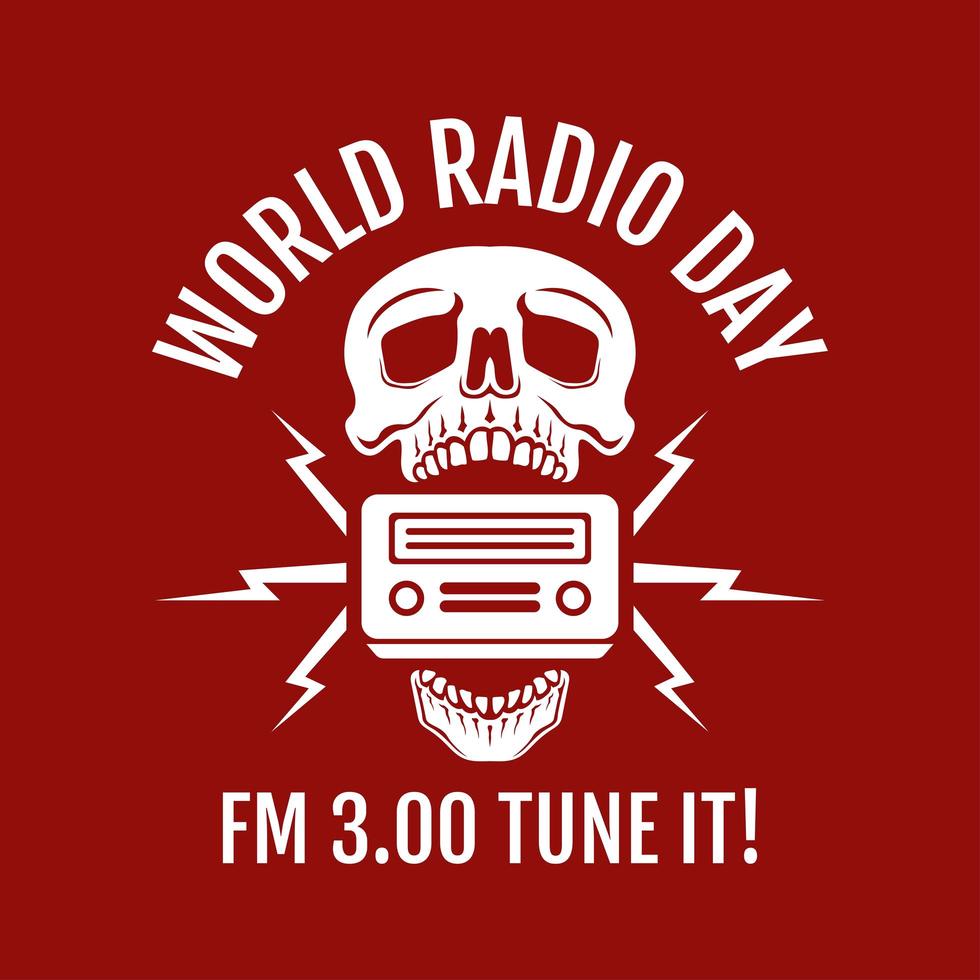 día mundial de la radio con el concepto de diseño de calavera vector