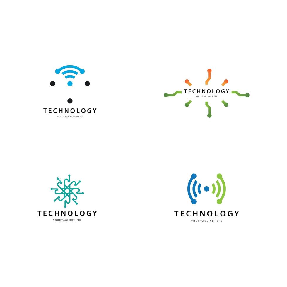 Technology logo icon set vector