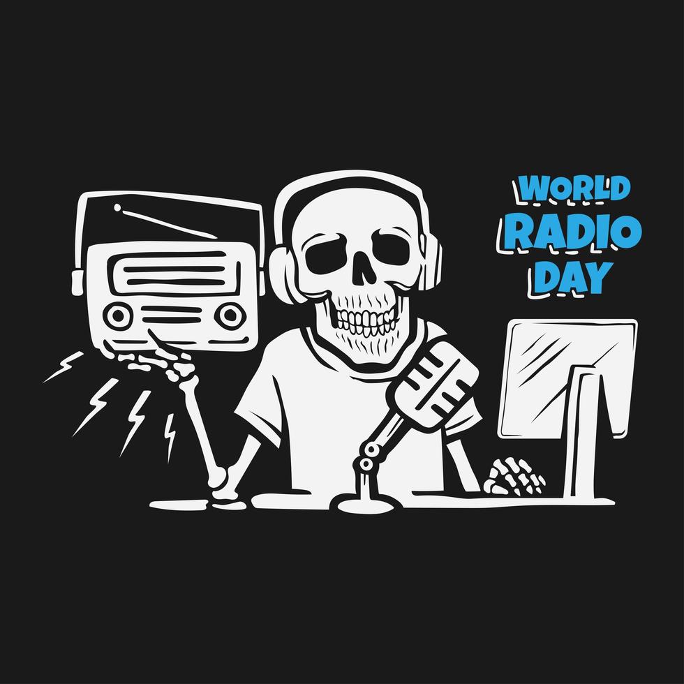 world radio day with skull design concept vector