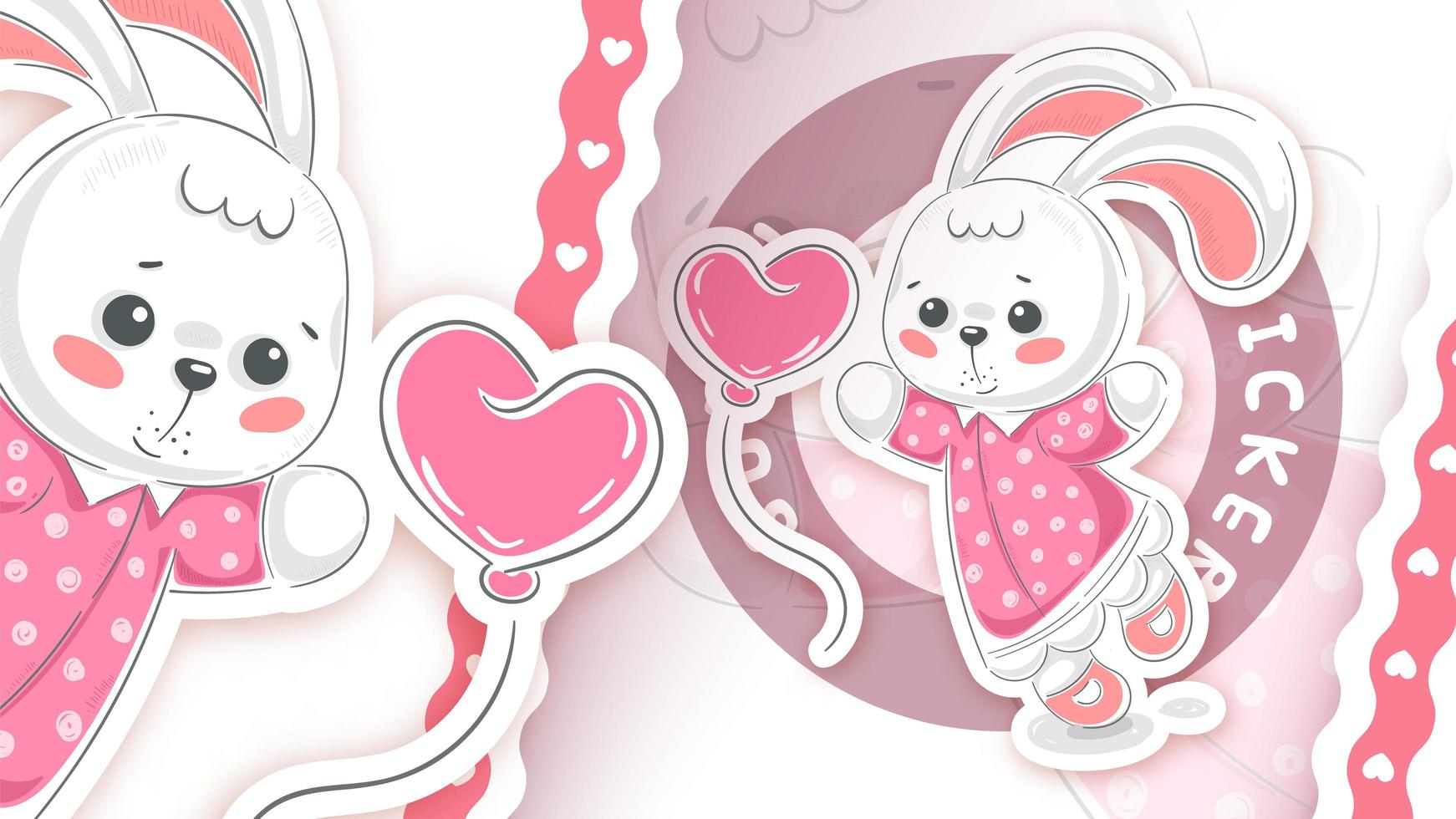Rabbit with balloon in sticker style vector