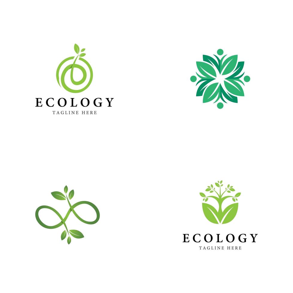 conjunto de iconos de logotipo de hoja de árbol vector