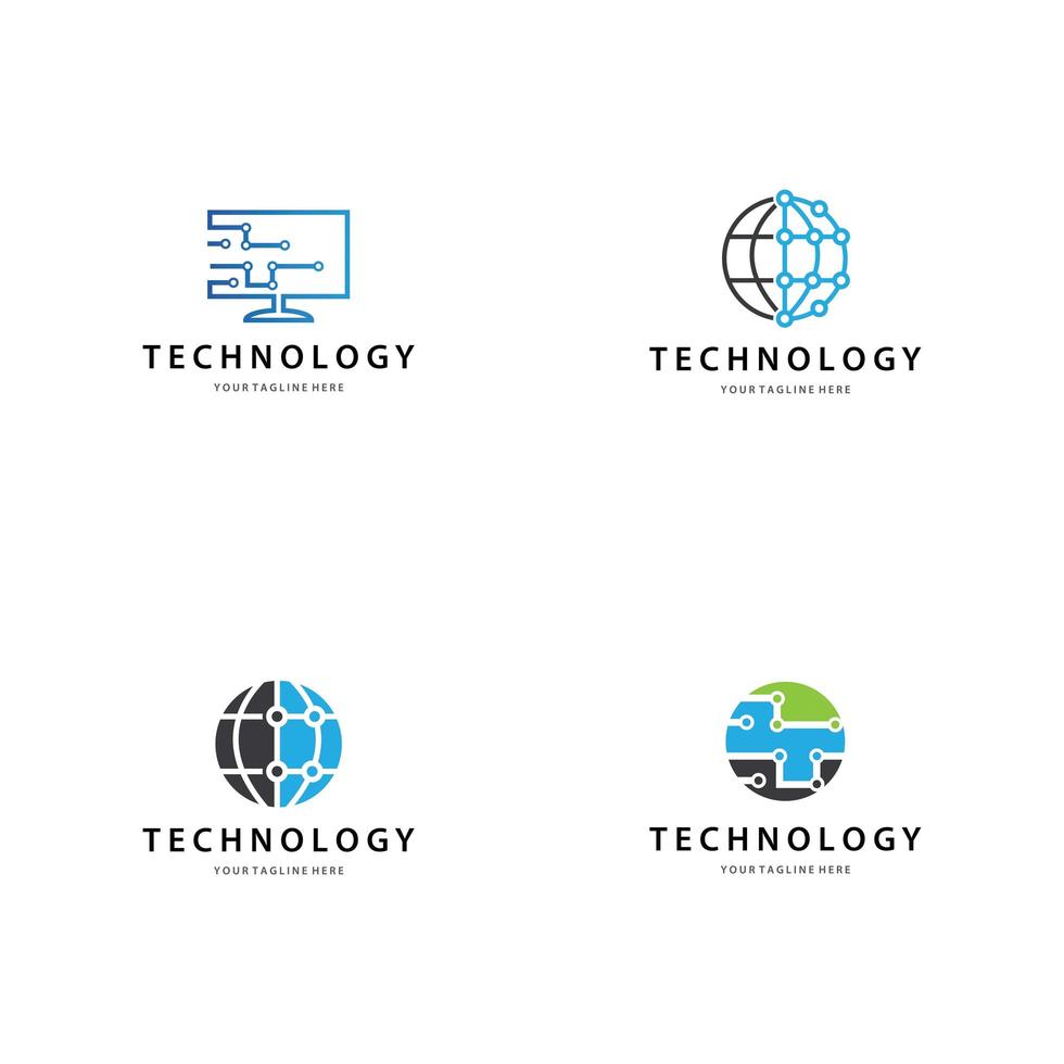 Technology logo icon set vector