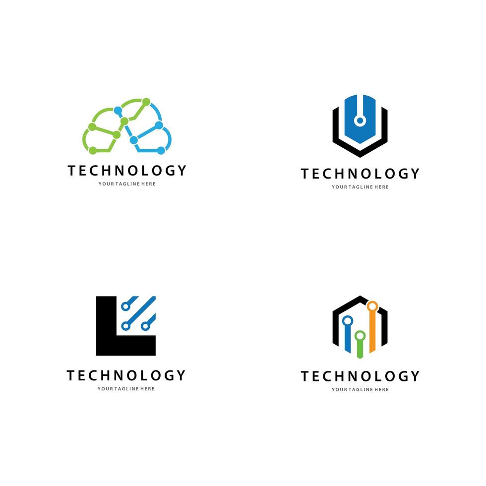 Technology logo icon set vector