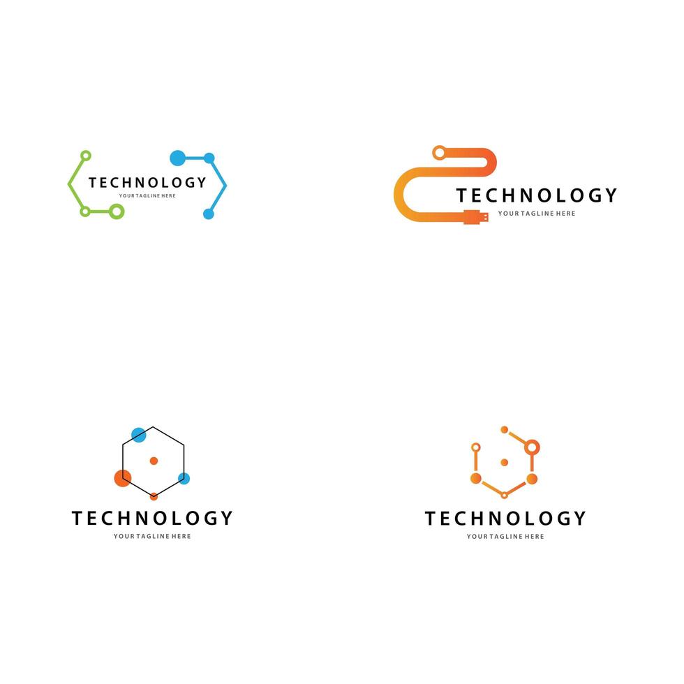 Technology logo icon set vector