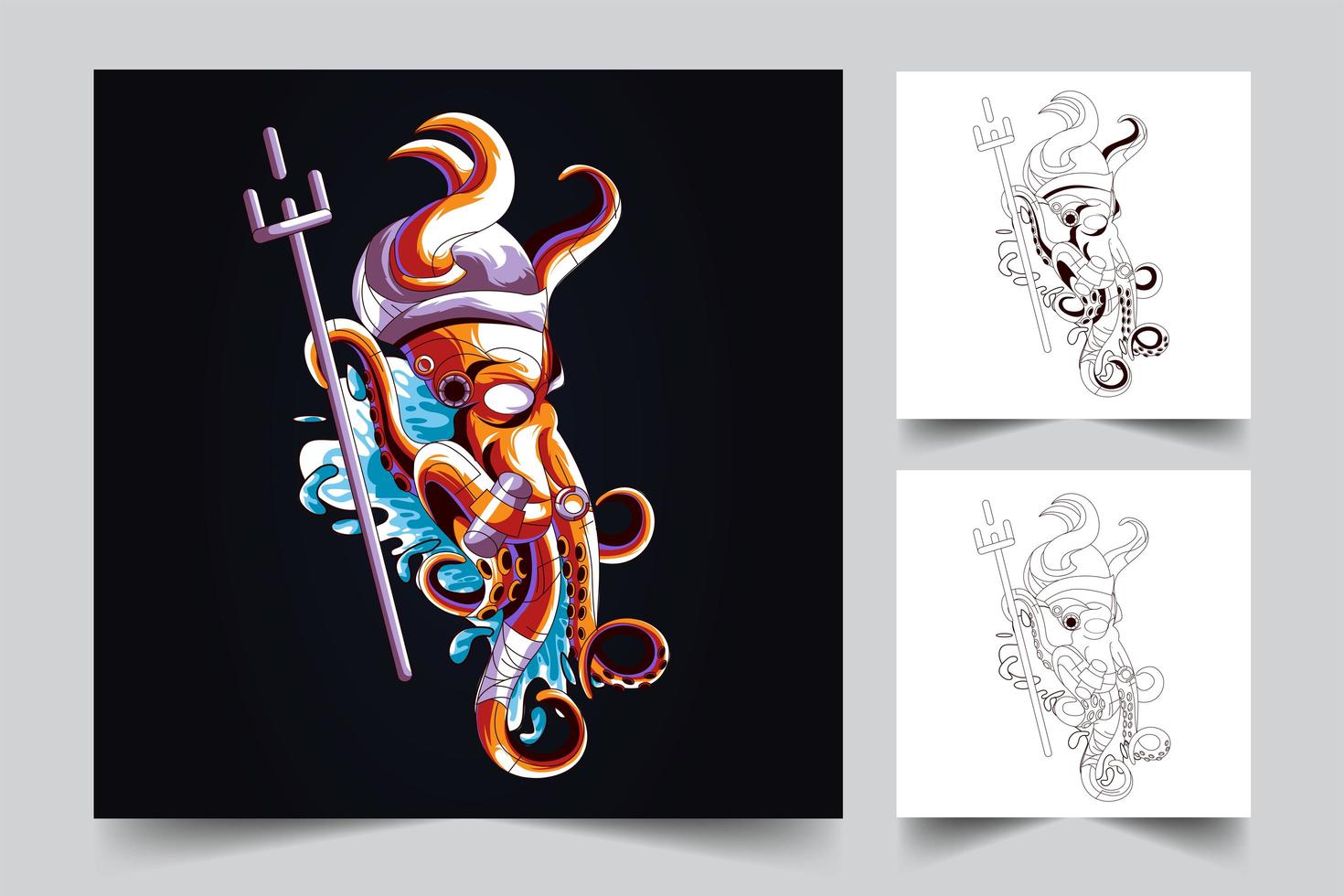 octopus robotic artwork illustration vector