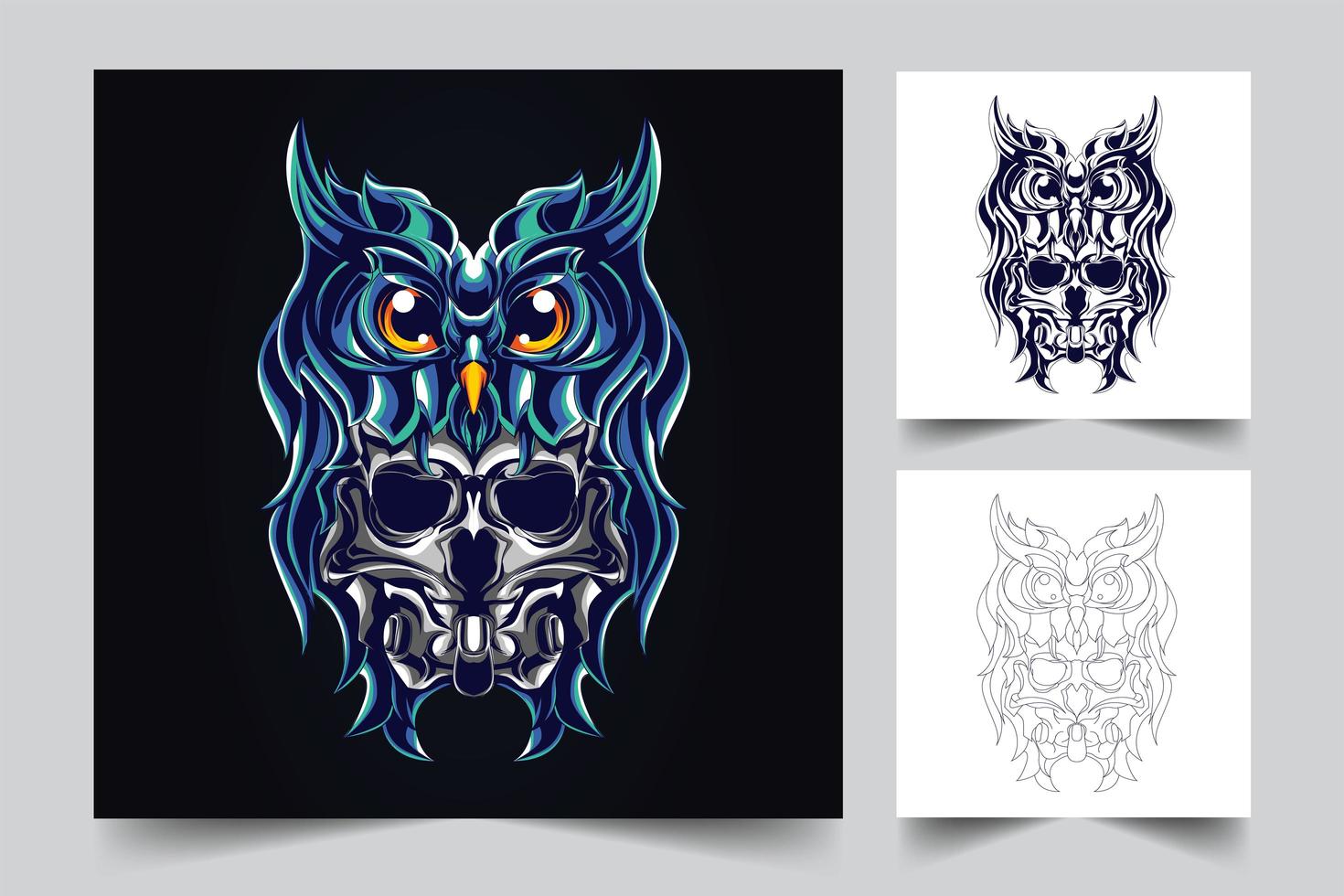 owl and skull artwork illustration vector