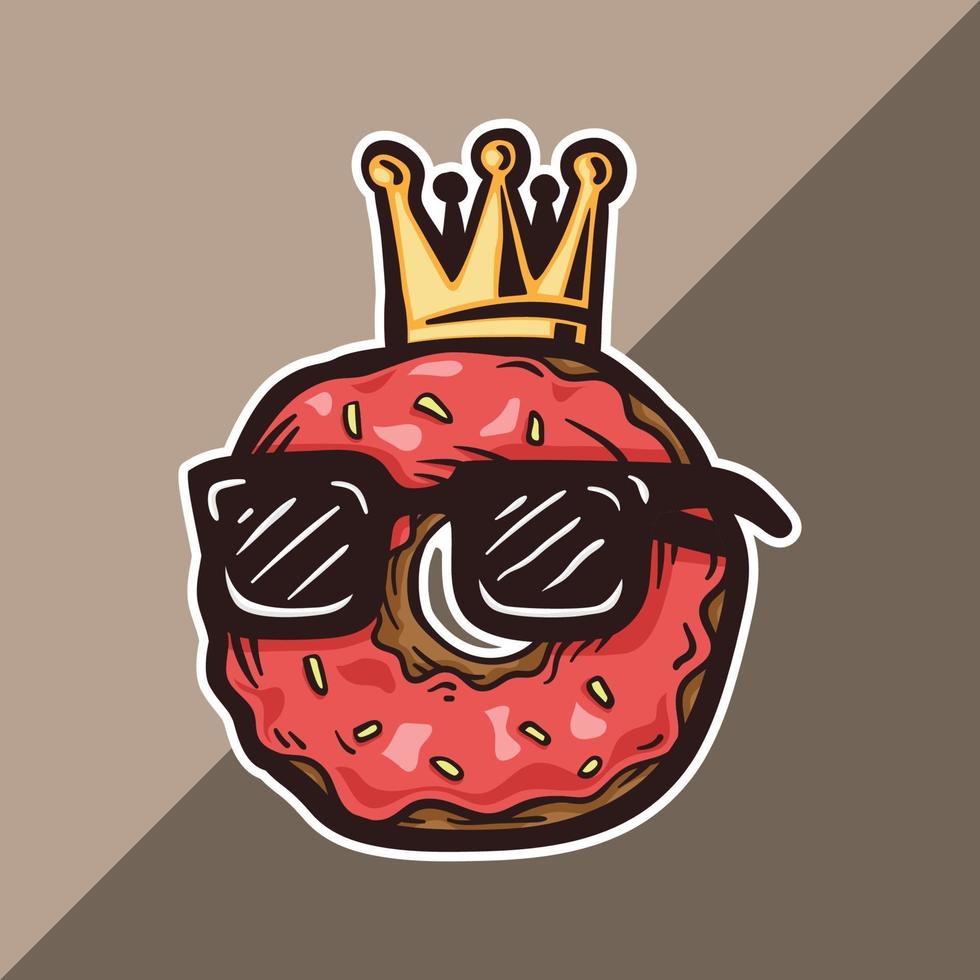 king donut logo mascot wearing eye glasses vector