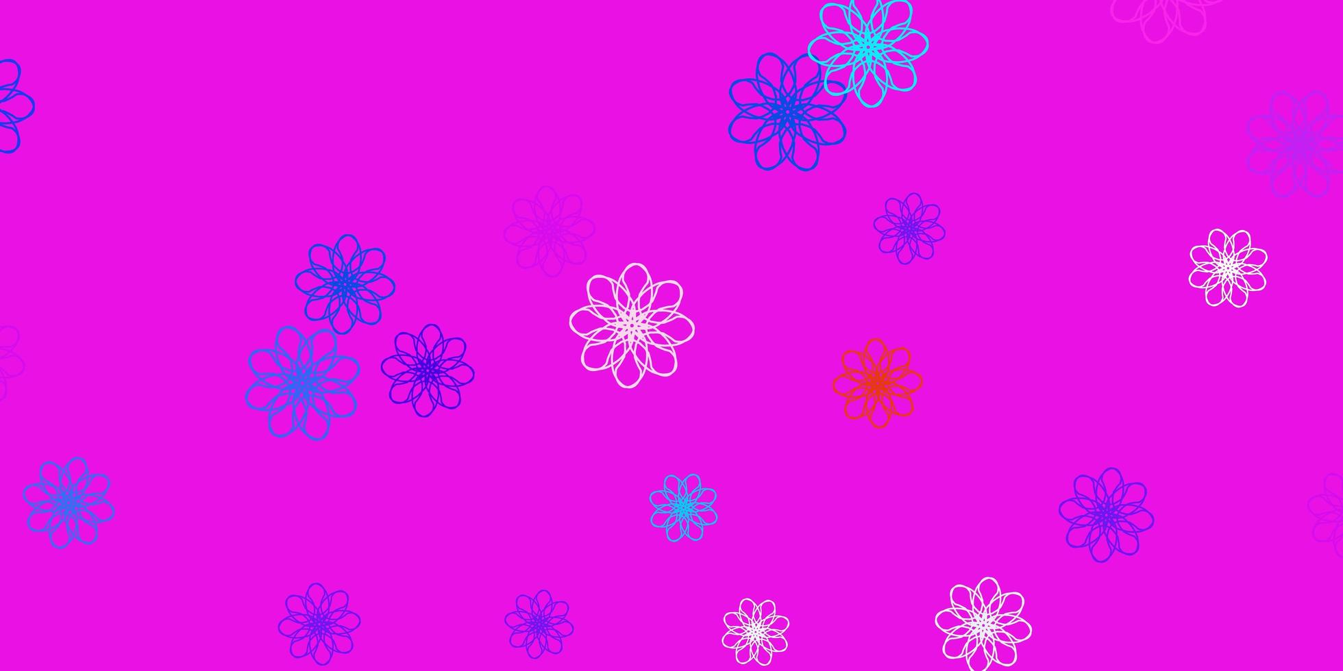 plantilla de doodle de vector azul claro, rojo con flores.