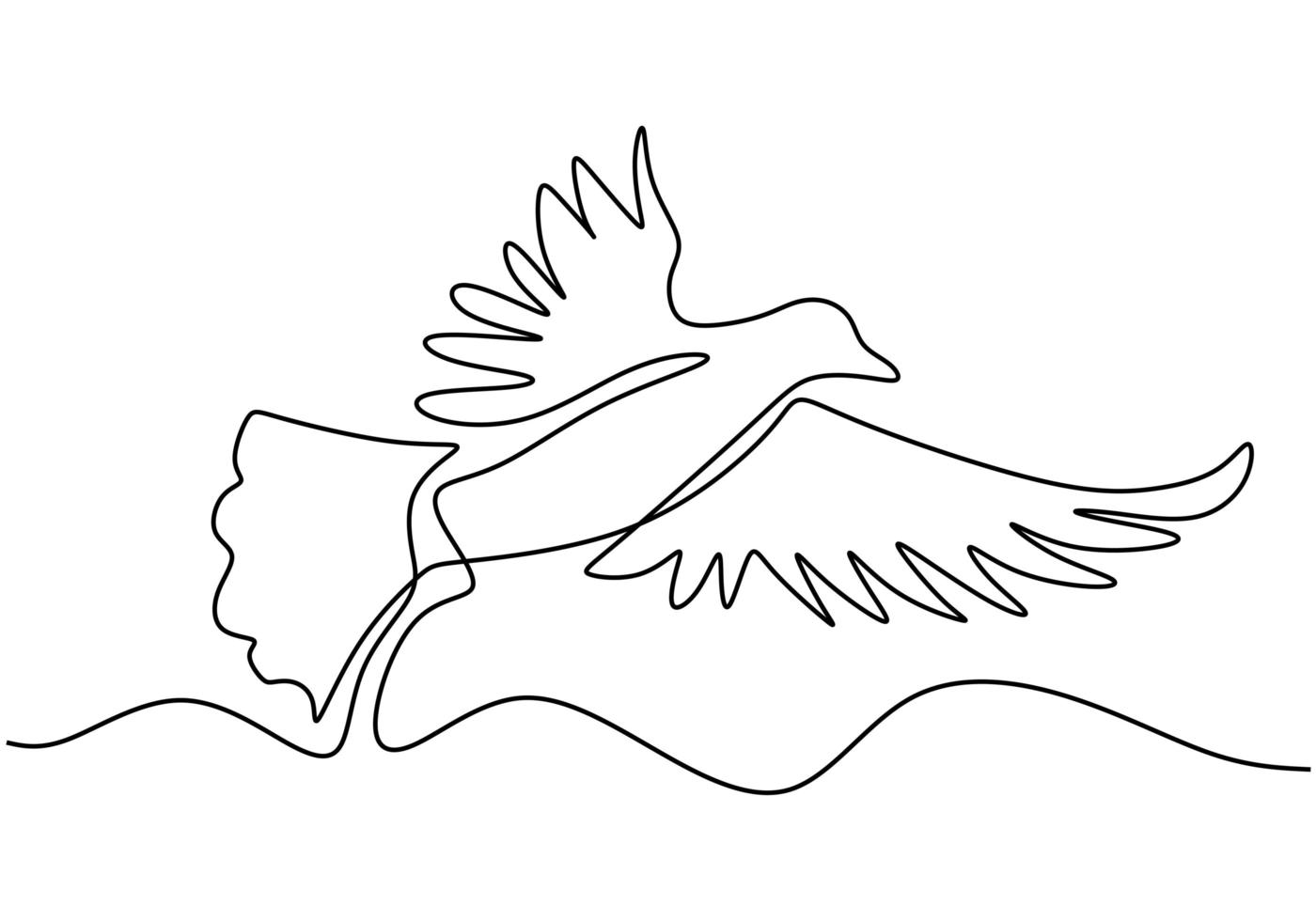 Continuous one line drawing. Flying pigeon animal. vector