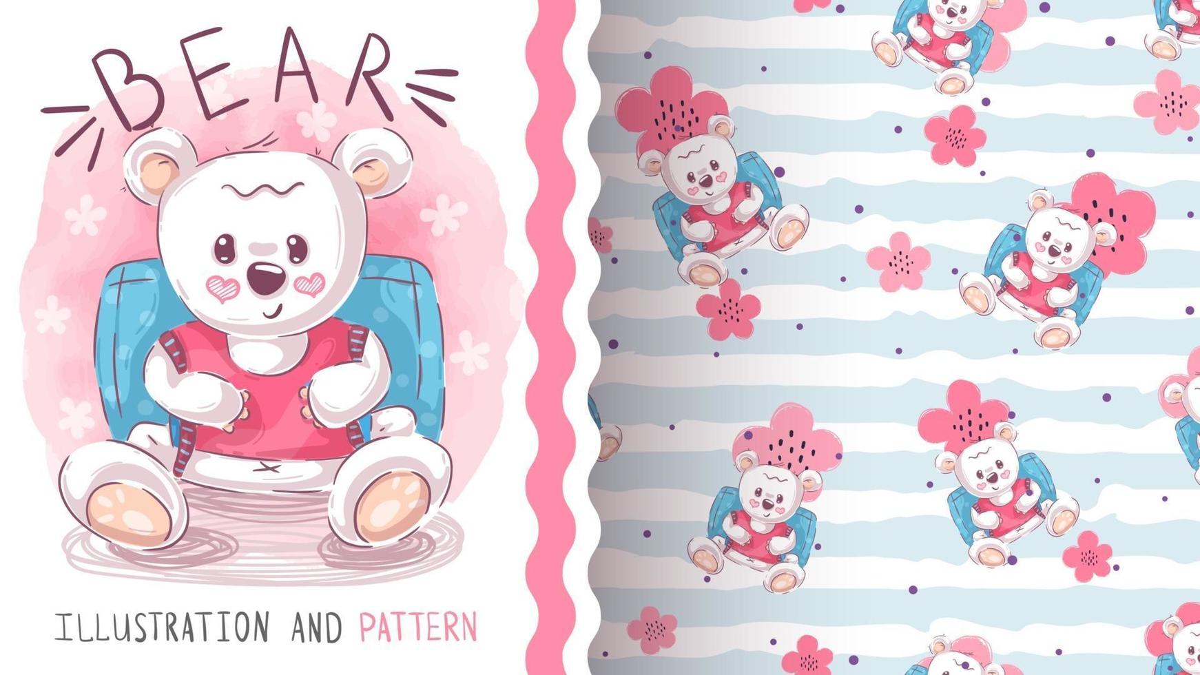 Cute school bear seamless pattern vector