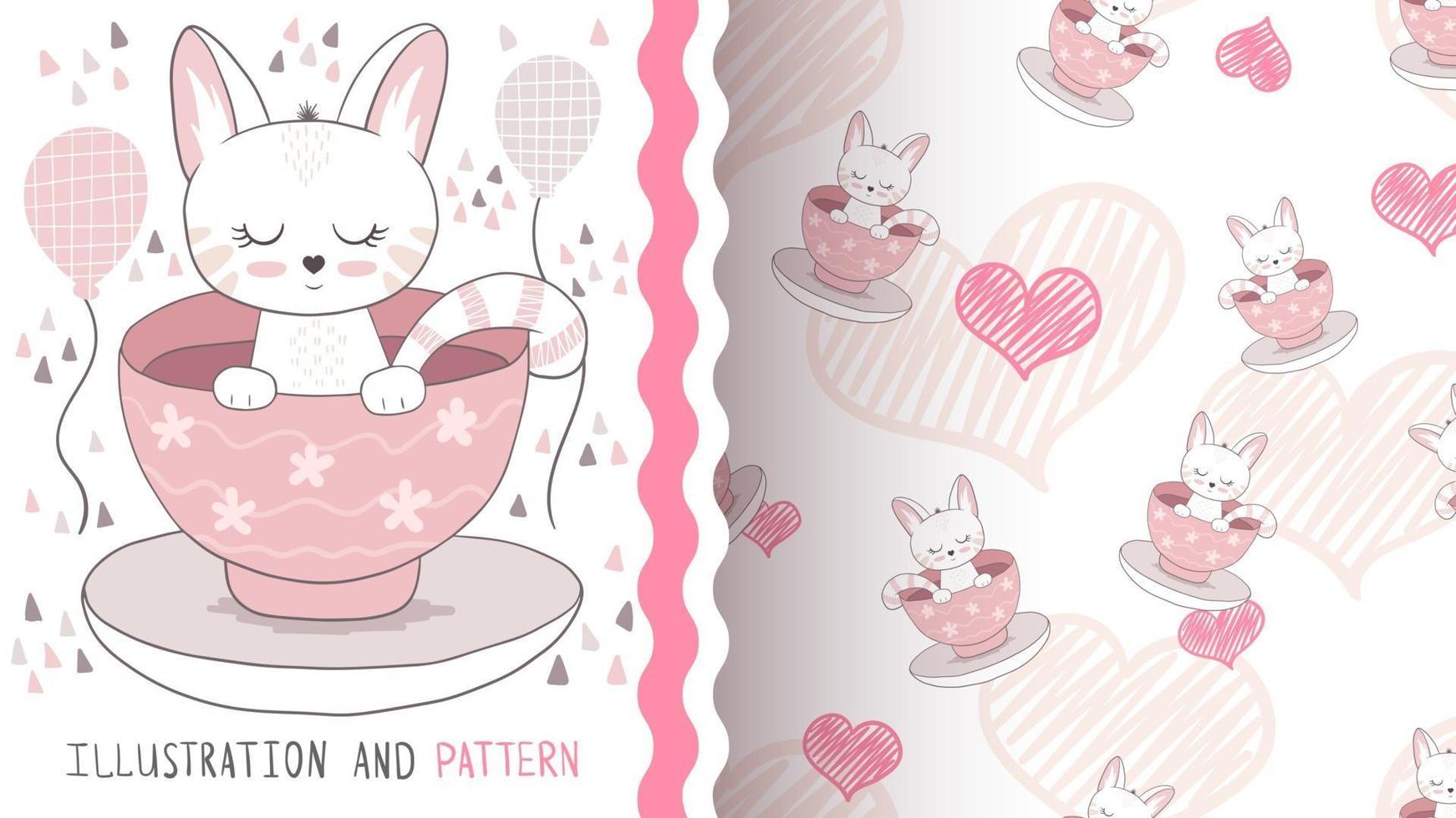 Cat in teacup seamless pattern vector