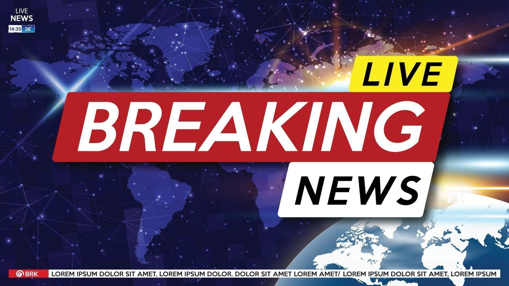 Breaking news live on world map background. vector