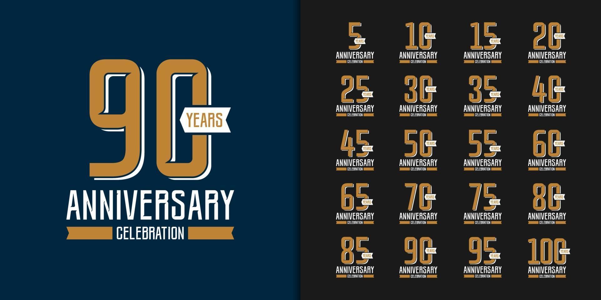 Conjunto de diseño de emblema de celebración de aniversario de oro vector