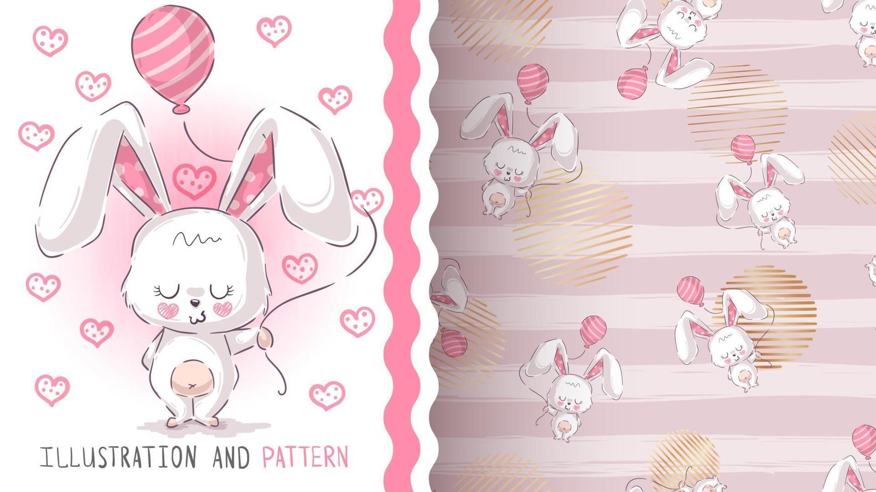 Cute cartoon rabbit with balloon, seamless pattern vector