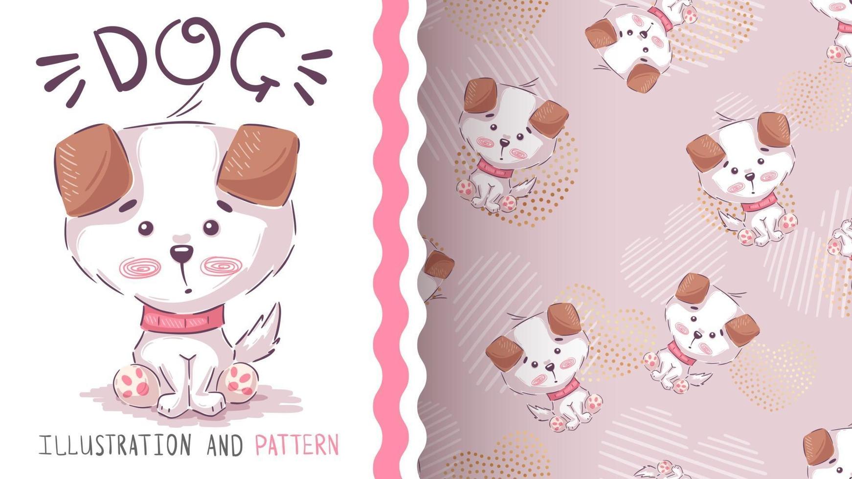Cute cartoon puppy, seamless pattern vector