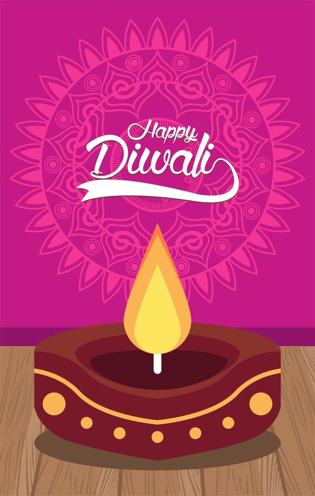 Feliz celebración de diwali con velas de madera en fondo rosa vector