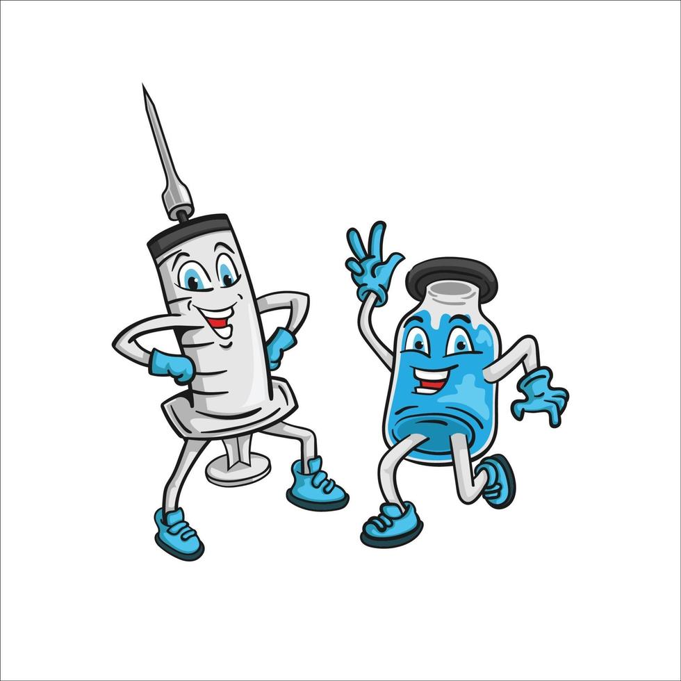 logo mascota jeringa personajes con vacuna vector
