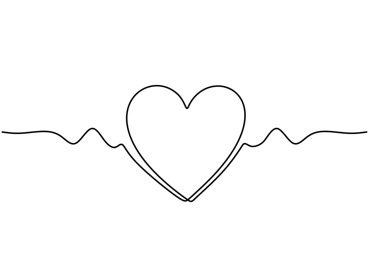 Cute heart one line drawing. Continuous hand drawn wave of love. vector