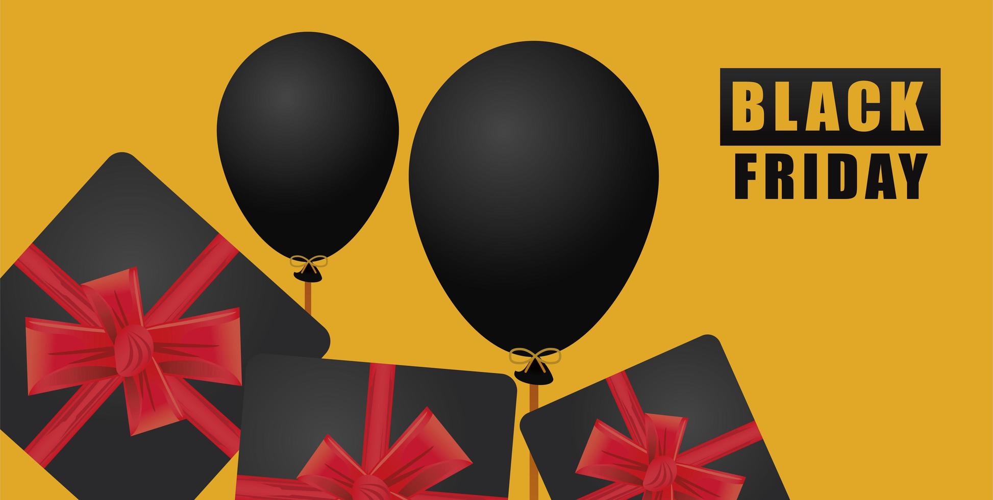 black friday sale banner with gifts and balloons helium vector