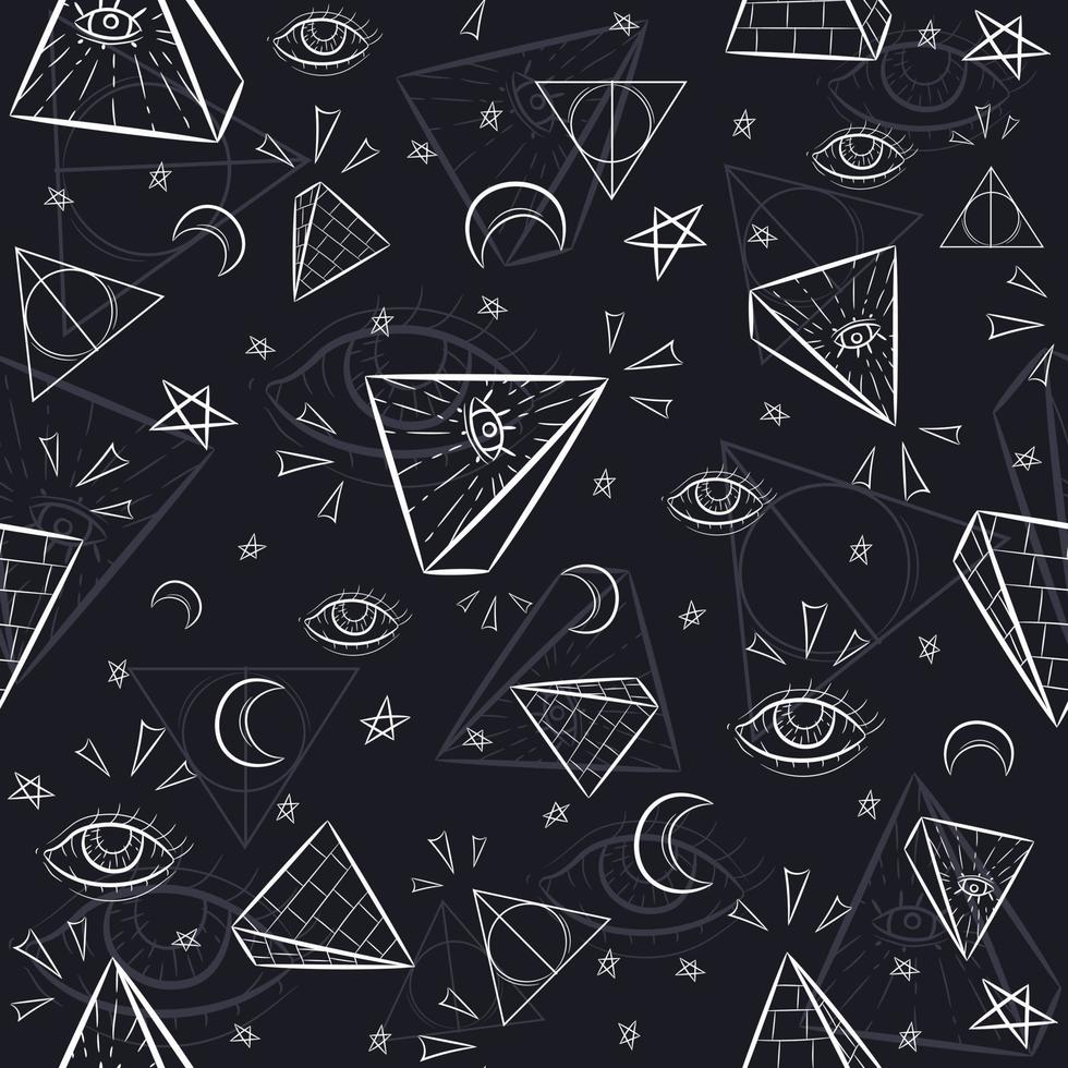 patrón sin fisuras con illuminati y símbolos ocultos vector