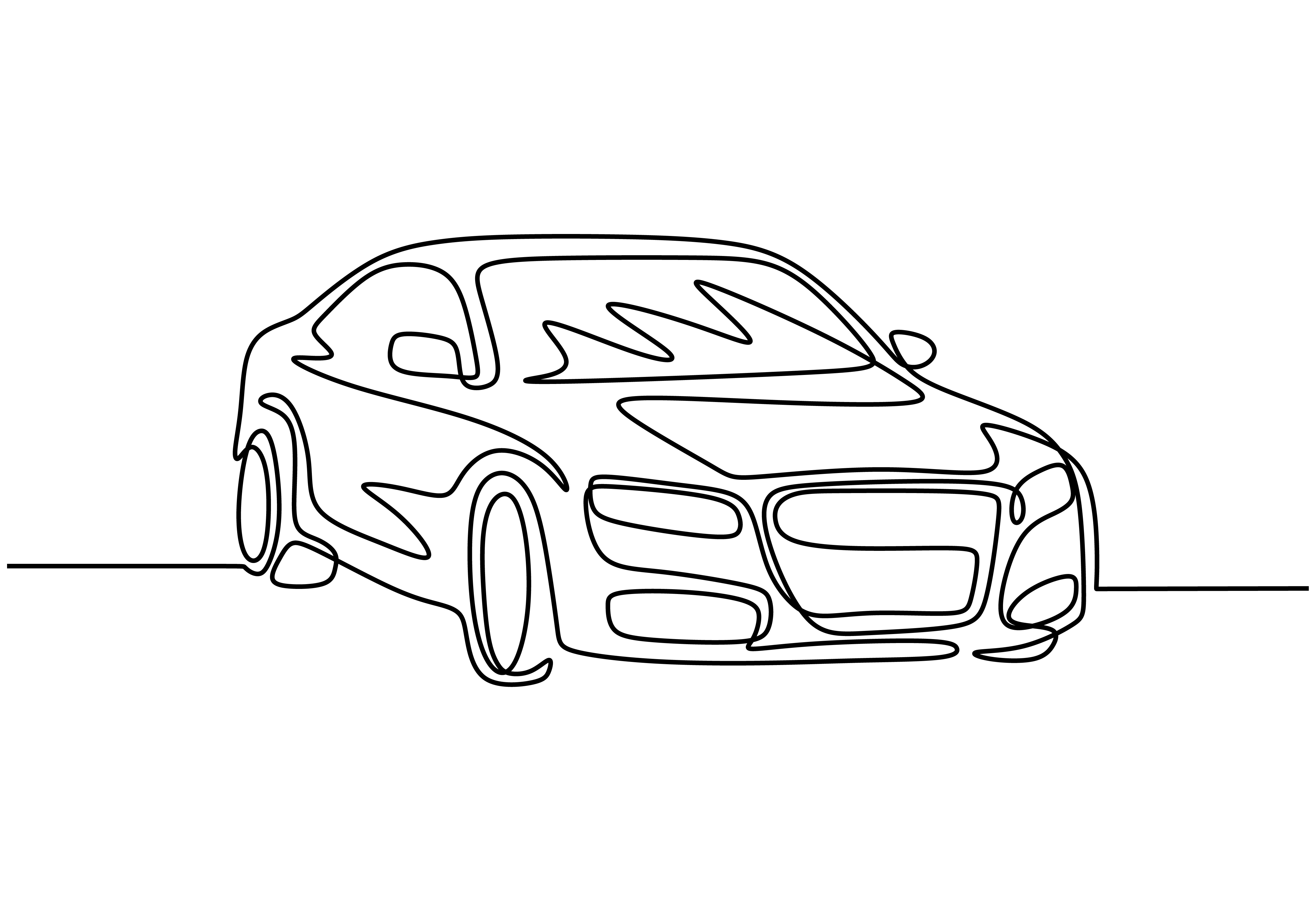 Dibujo De Una Línea De Coche Vehículo Sedán Ilustración Vectorial