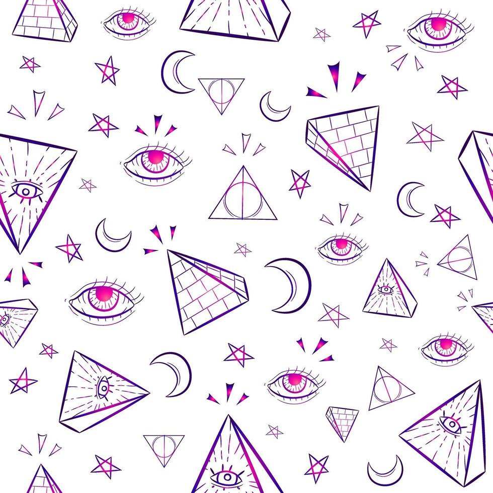 Gradient seamless pattern with occult illuminati symbols vector