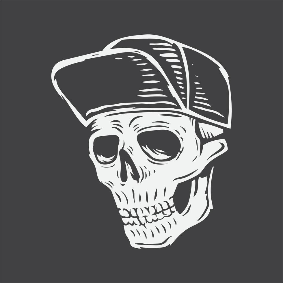 hand drawing skull wearing hat vector